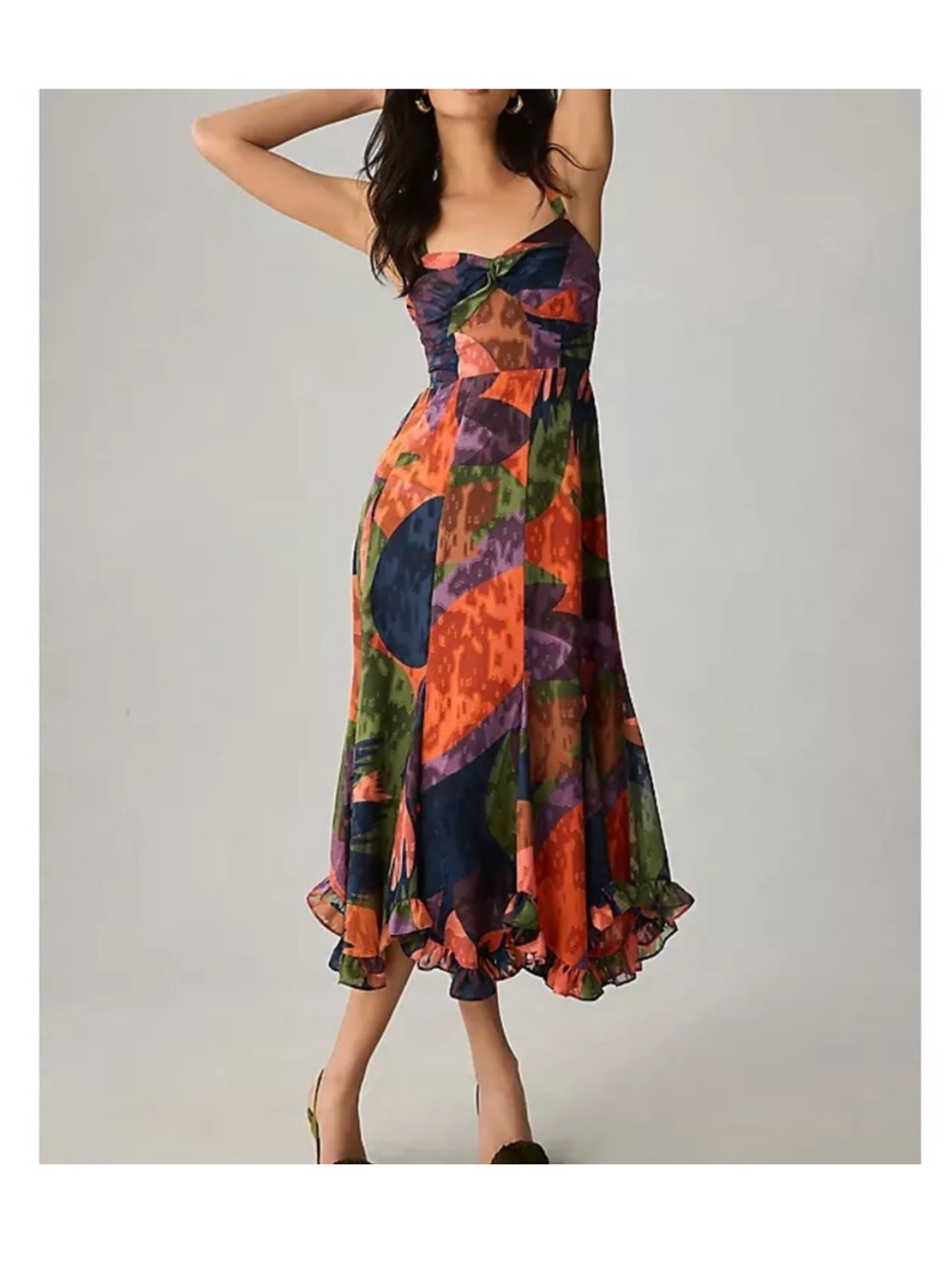 Hutch Printed Twist Front Ruffle Hem Midi Dress Size 1X Sleeveless Feminine